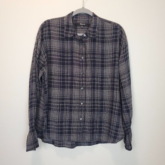Madewell Westward Bell Sleeve Blue Plaid‎ Blouse Medium - Picture 2 of 10